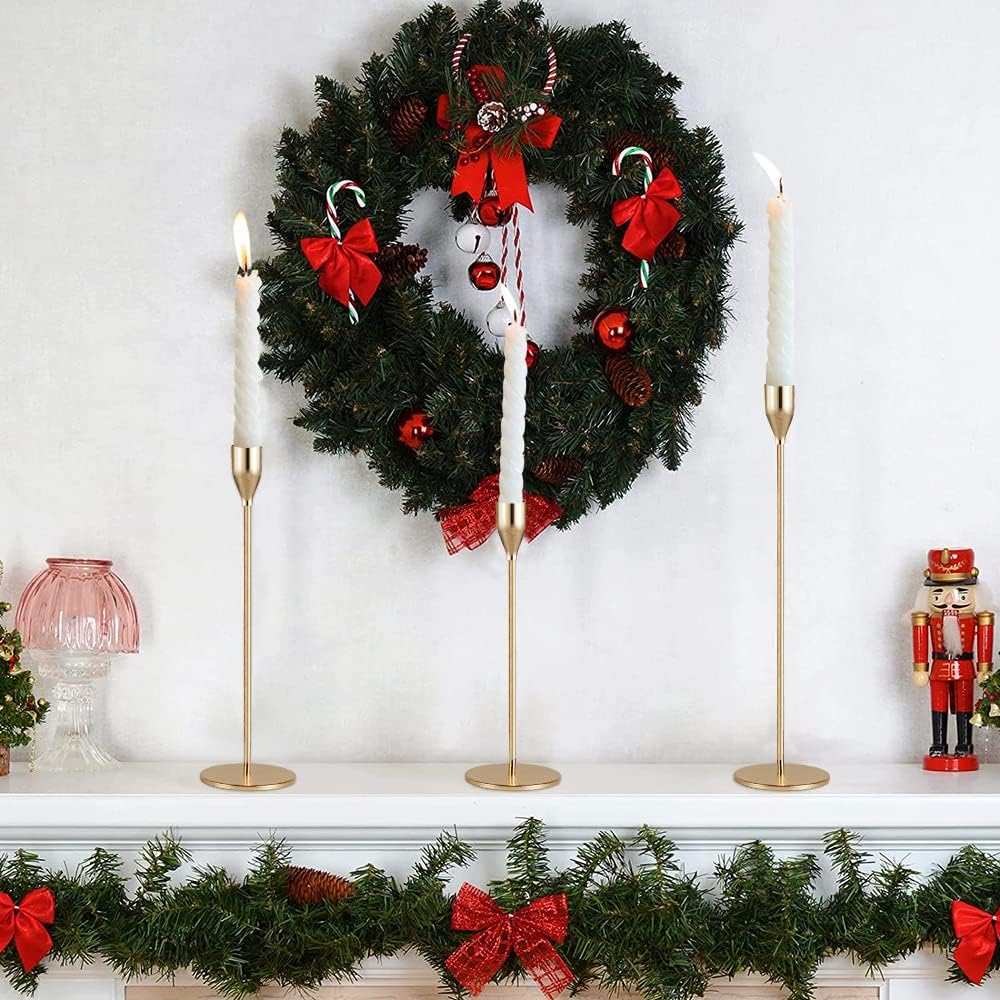 Candlestick Holders Taper Candle Holders, Candle Stick Holders Kit Decorative Candlestick Holder Set of 3 for Wedding Party Dinning Table Centerpiece Home Decoration (Gold)